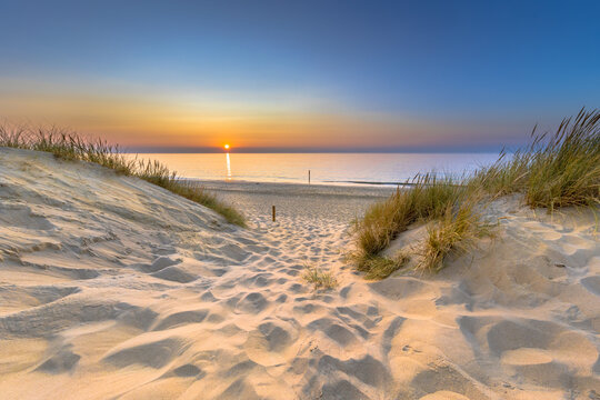 Sunset View over ocean from dune in Zeeland