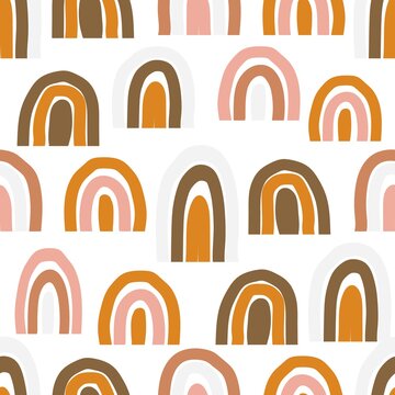 Boho ranbow seamless pattern. Creative hand drawn rainbow.