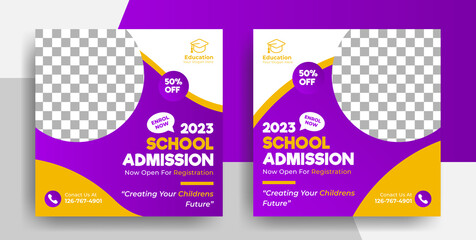 school admission social media post flyer and web banner template, online education and high school promotion cover layout flyer collection - obrazy, fototapety, plakaty