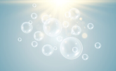 Air soap bubbles on a transparent background .Vector illustration of bulbs.