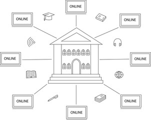 Remote learning Illustation Vector Line Art