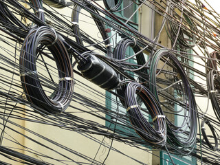 The chaos of cables and wires on every street in old town.