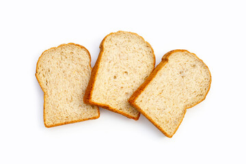 Sliced whole wheat bread on white background.