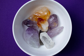 crystals in white bowl
