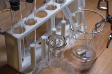Chemical equipment, glass containers for home experiments 