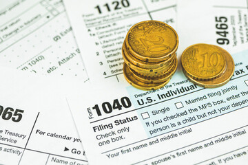 Tax income and return form close-up, financial background
