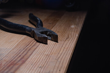 Players on wooden top, isolated with dark background