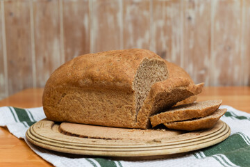 Bread freshly baked at home made with natural organic ingredients