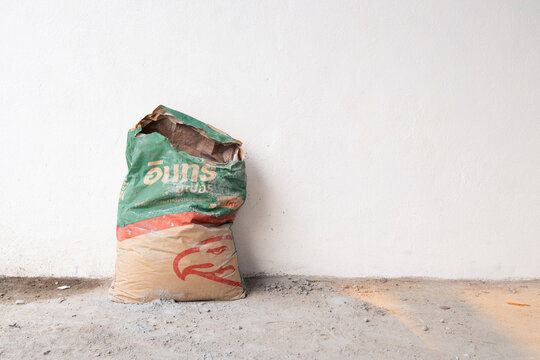 CHIANG RAI, THAILAND-MARCH 10, 2021, Insee cement in bags at the construction site. space for text