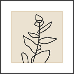 Minimalist poster with botanical branch and leaves abstract collage