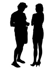 Young people in trendy street style clothes. Isolated silhouettes on white background