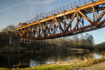 The old rusty railway bridge in Mazeikiai, Lithuania