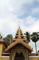 Fototapeta premium Front view of temple pavilion in Wat Sri Chum, Lampang Province, Northern Thailand.