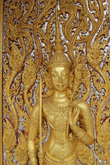 Fototapeta na wymiar Deva decorated on wall of church in Wat Tha Sung, Uthai Thani Province, Thailand.