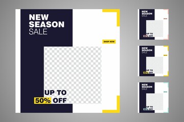 New set of editable minimal banner templates. Suitable for social media posts and web or internet ads. Vector illustration with photo college.