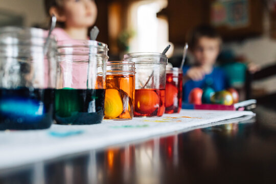 Dyeing Colorful Easter Eggs at Home with Children