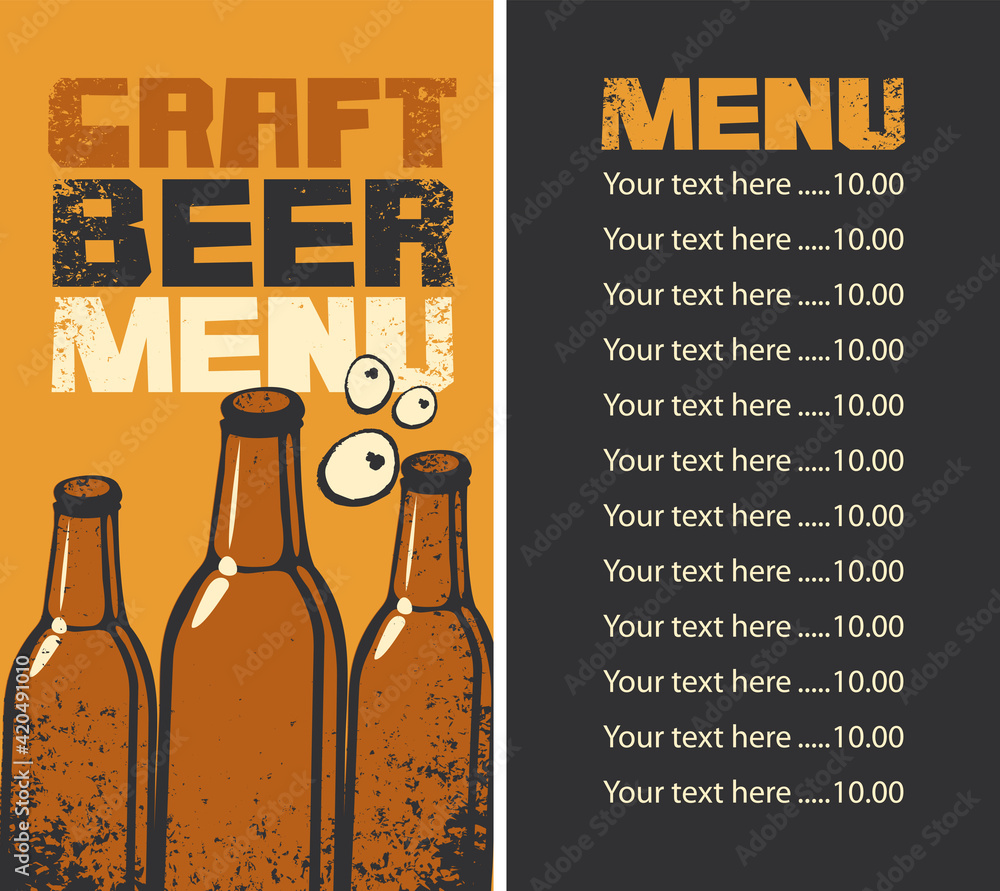 Aufkleber vector menu for craft beer with price list. decorative illustration in a grunge style with inscripti