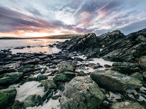 Sunset On The Beach In Shetland