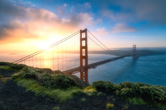 The Golden Gate Bridge after sunrise