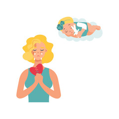 pregnancy loss, Pregnancy termination, abortion, Miscarriage concept. Woman is crying in hospital or clinic. She lost her child. Flat Vector illustration.

