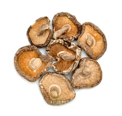 dry shiitake mushrooms isolated on white background
