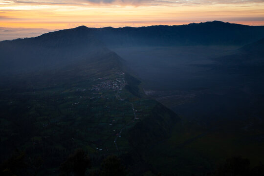 Asia Java Landscape View Sunrise Fog Clouds Sky Town Morning
