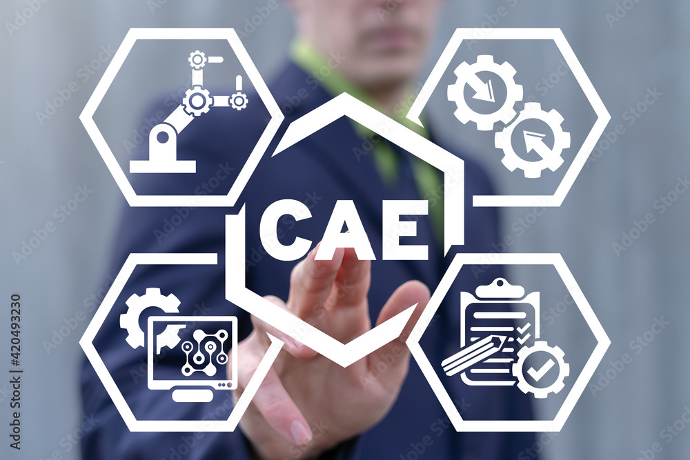 Poster concept of cae computer-aided engineering software system. cad technology.