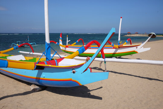 Fishing boats on the beach at Sanur. Bali. Indonesia.