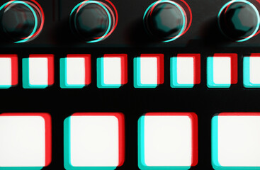 Push pads on professhional hip hop producer contoller edited with 3d stereo effect.Pad controller...
