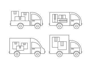 Goods delivery. Set of different delivery service trucks.