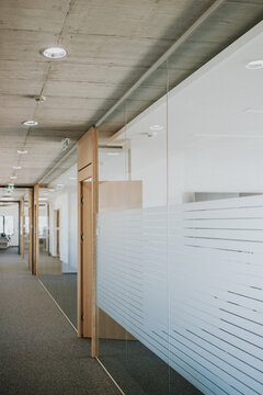 Passage with large windows in commercial building