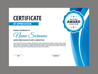 Fototapeta premium Abstract Smooth Certificate with Blue Curve Element Design, Professional, Modern, Elegant Certificate with Mesh Gradient Background Template Vector