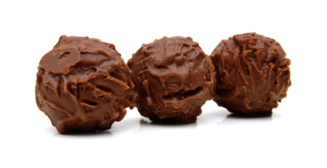 Chocolate candies collection. Beautiful Belgian truffles isolated on white background