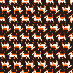 Bull terrier dogs seamless pattern. Background with pets character in doodle simple style. Vector illustration for fabric, textile, wrapping, other surfaces - 420497803