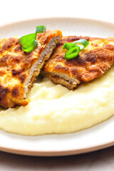 pork schnitzel with mashed potatoes