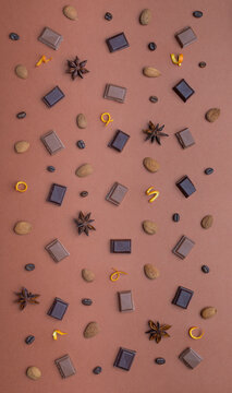 Food Pattern With Chocolate Coffee And Spices