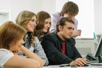 Fototapeta premium Group of businesspeople working with pc in office