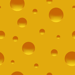 Yellow cheese with random holes of various sizes. Cartoon seamless pattern.
