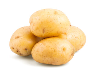 Group of potatoes isolated on white background close up