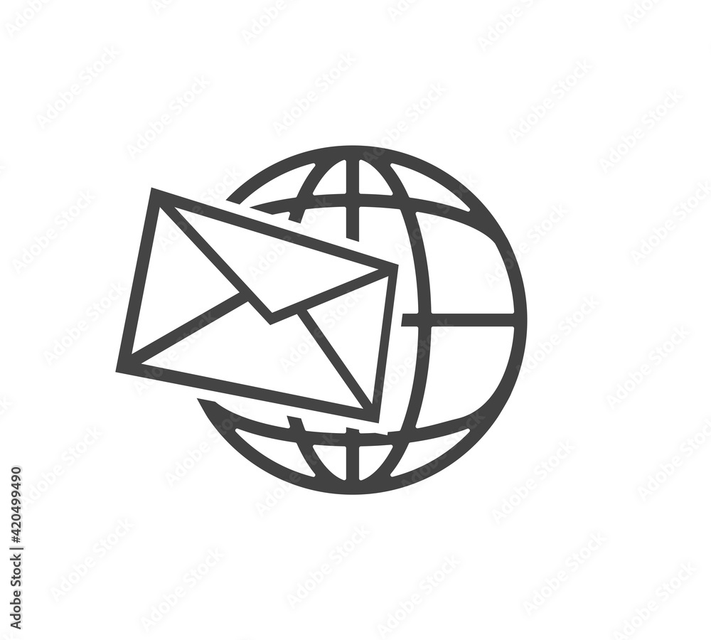 Poster vector planet and envelope icon. fast delivery of letters and messages on white isolated background.