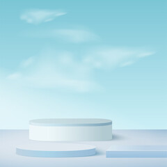 Abstract background with blue color geometric 3d sky podiums. Vector illustration.