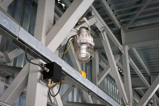 lighting lantern for industrial facilities inside a metal hangar