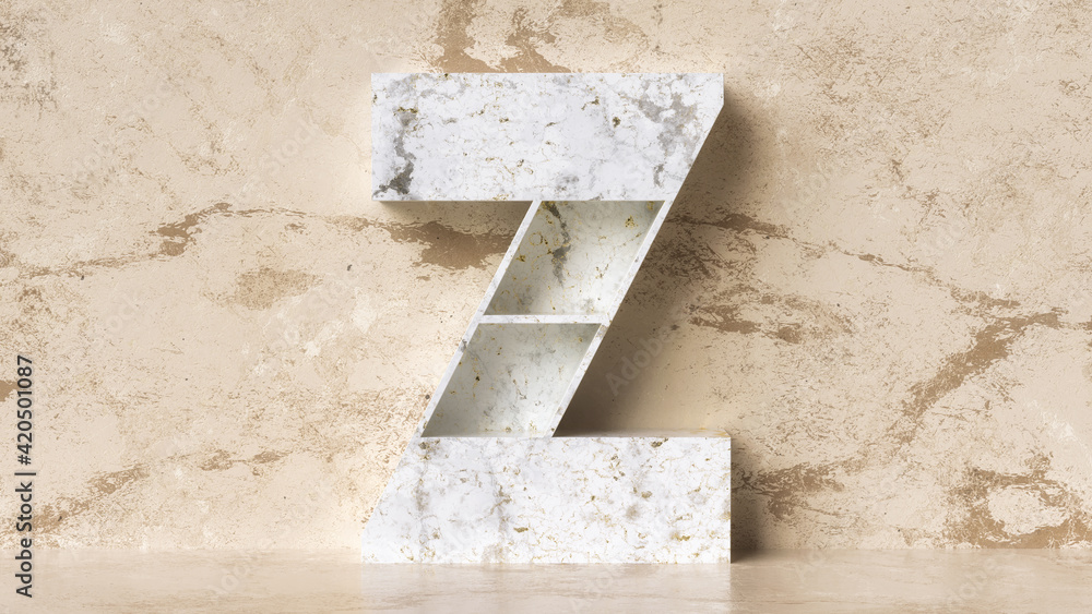 Poster marble font 3d rendering letter z. shaped with shelves nice to display products, architecture and in