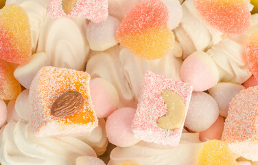 Sweets - marshmallows, marmalade and Turkish delight close-up