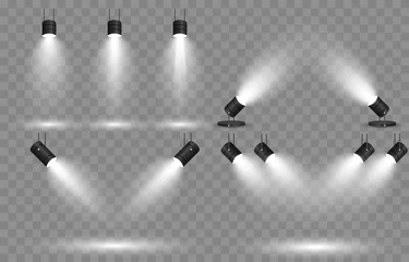 Rolgordijnen Vector set van licht. Lichtbron, studioverlichting, muren, png. Schijnwerperverlichting, schijnwerper PNG. Lichtstralen, lichteffect. © Vitaliy