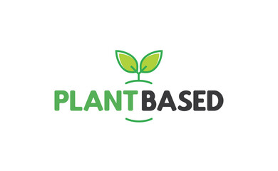 Plant based hand made text, hand drawn lettering style with leaves. Vegan and vegetarian food design concept. Veggie nutrition.