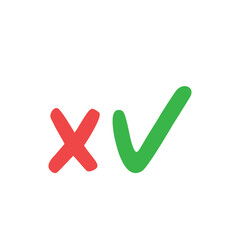 Obraz premium Checkmark vector icons. Green Tick and red x check marks. Grungy hand drawn style. Accepted and rejected symbols.