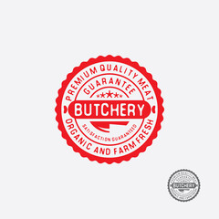 Butchery round Stamp label. Premium quality meat sign.
