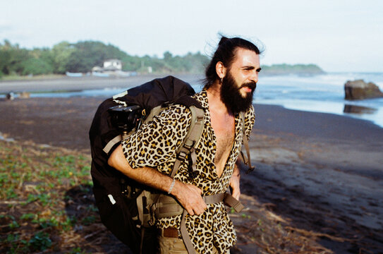 Portrait of a man with a backpack