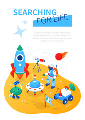 Searching for life - modern colorful isometric web banner